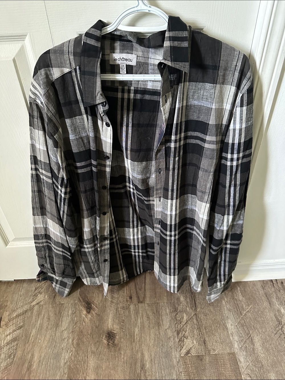 le chateau Black and Gray Plaid Button-Down Shirt